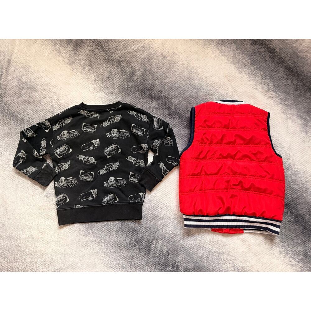 2 PC Bundle 4T 5T Toddler Boy Retro Puffer Vest Disney Cars Crewneck Sweater - Picture 2 of 2